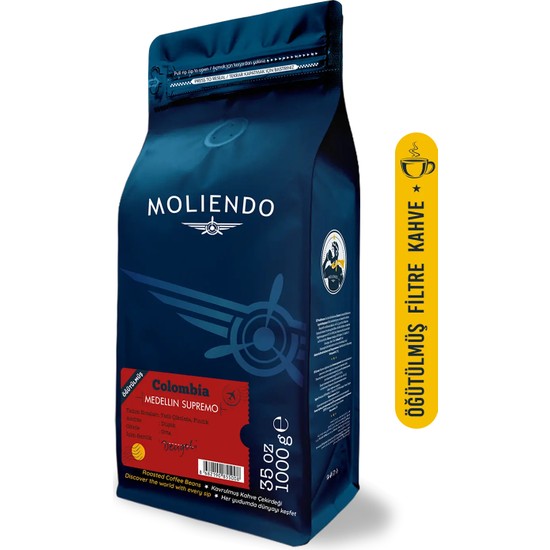 Moliendo Colombia Medellin Supremo Yöresel Kahve (Öğütülmüş Filtre Kahve) 1000 g