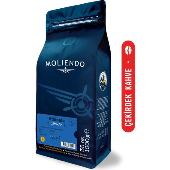 Moliendo Finest Coffee Ethiopia Djimmah Yöresel Kahve (Çekirdek Kahve) 1000 g