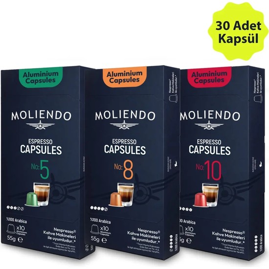 Moliendo Alüminyum Kapsül Kahve Tanışma Paketi 3*10 (30 Adet Nespresso Uyumlu Alüminyum Kapsül Kahve)