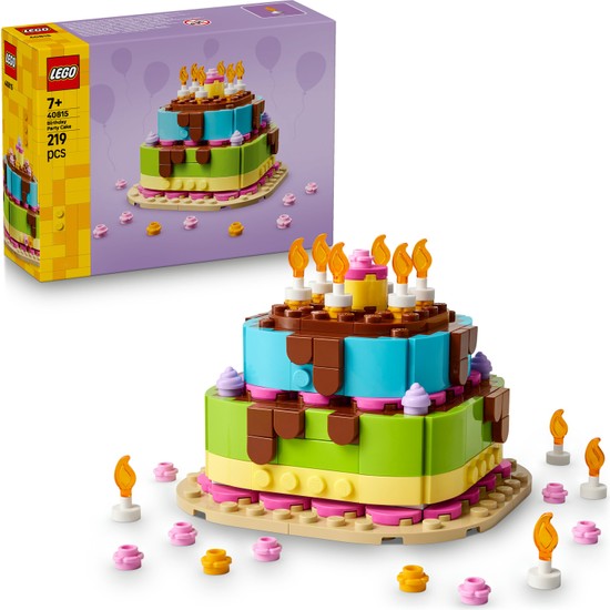 LEGO ® Doğum Günü Pastası 40815 – 7 Yaş ve Üzeri Kız ve Erkek Çocuklar için Mum İçeren Dekoratif Oyuncak Yapım Seti (219 Parça)