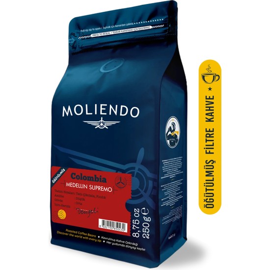 Moliendo Finest Coffee Colombia Medellin Supremo Yöresel Kahve (Öğütülmüş Filtre Kahve) 250 g