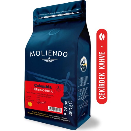 Moliendo Finest Coffee Colombia Supremo Huila Yöresel Kahve (Çekirdek Kahve) 250 g