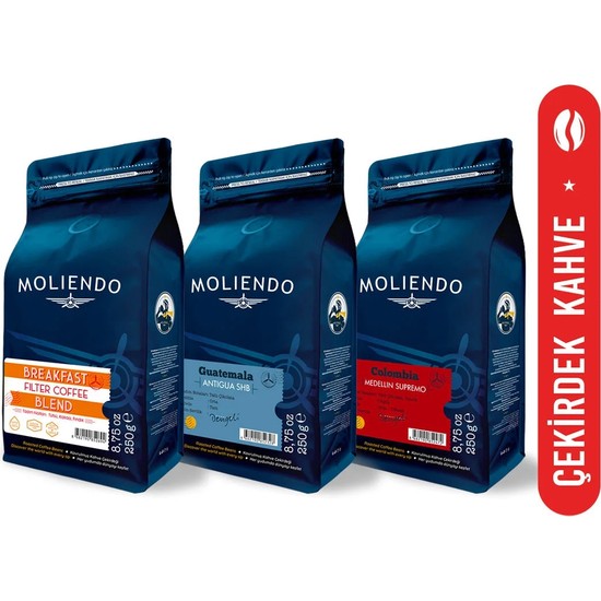 Moliendo Finest Coffee Popüler Filtre Kahve Avantaj Paketi (Çekirdek Kahve) 3*250 g