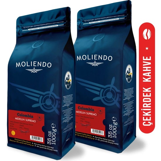 Moliendo Finest Coffee Colombia Medellin Filtre Kahve Avantaj Paketi (Çekirdek Kahve) 2*1000 g