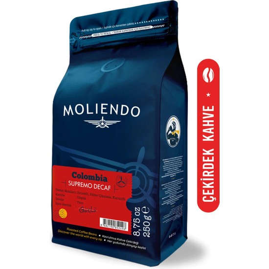 Moliendo Finest Coffee Colombia Supremo Decaf (Kafeinsiz) Yöresel Kahve (Çekirdek Kahve) 250 g