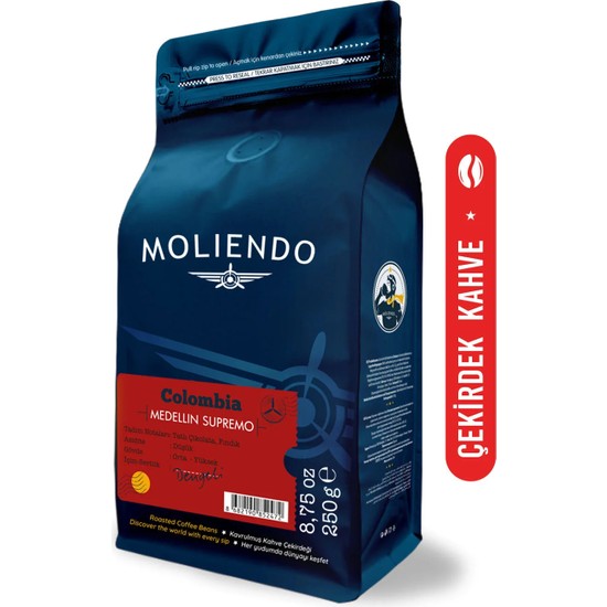 Moliendo Finest Coffee Colombia Medellin Supremo Yöresel Kahve (Çekirdek Kahve) 250 g