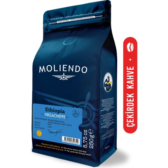 Moliendo Finest Coffee Ethiopia Yirgacheffe Yöresel Kahve (Çekirdek Kahve) 250 g