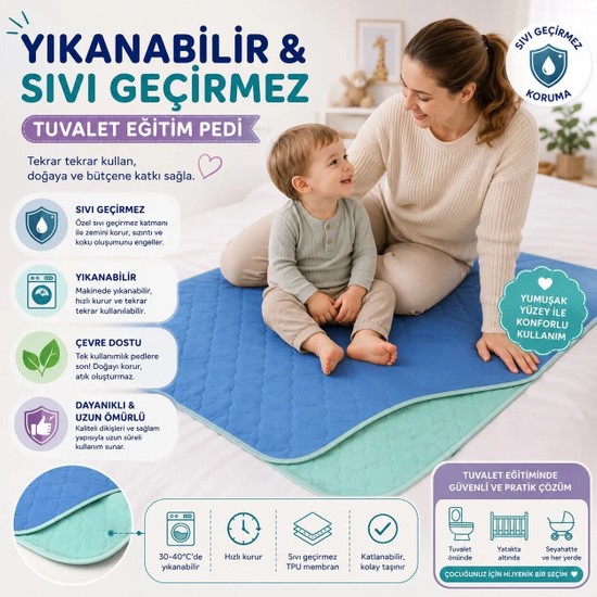 CDE Abso 5 Katlı Yıkanabilir Emici ve Koruyucu Çocuk Tuvalet Eğitim Pedi 75 x 90 cm