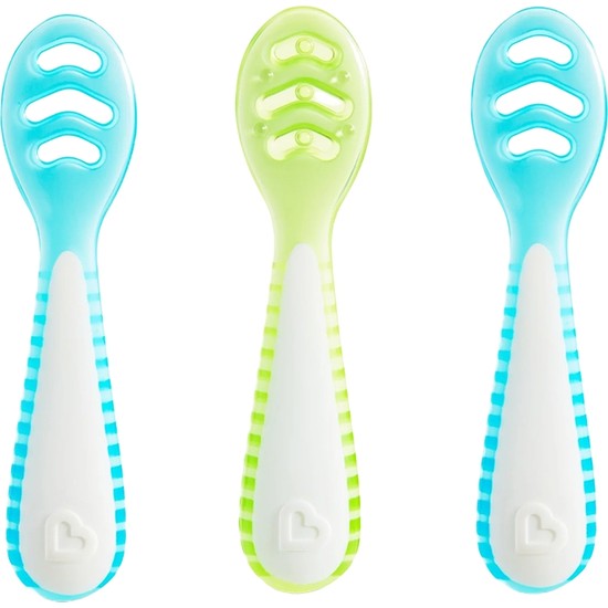 Munchkin 3'lü Set İlk Bebek Kaşığı 4 Ay+ Aşamalı Beslenme BPA İçermez Mavi-Yeşil Unisex