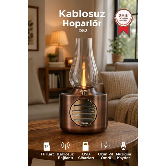 Torima Bluetooth Hoparlör Vintage Gaz Lambası Işıklı Şarjlı Speaker D53 Bakır