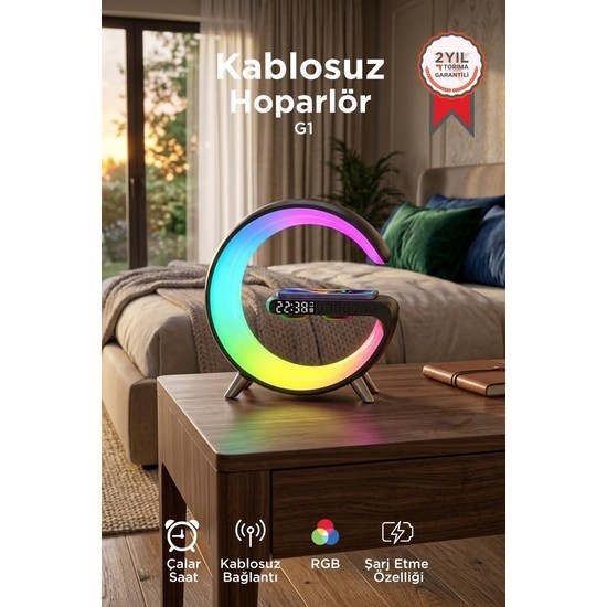 Torima Bluetooth Hoparlör Kablosuz Şarjlı Saat Masa Lambası 3in1 G1 Siyah