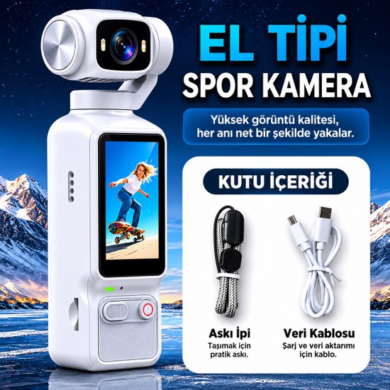 Azurtech LK-032 El Tipi Mini Gimbal Spor Kamera 1080P HD Beyaz Renkli Taşınabilir Action Camera