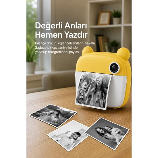 Torima Dijital Fotoğraf Makinesi Çocuk Termal Resim Kağıt Baskılı Yazıcı Kamera Makinesi CMR14 Sarı