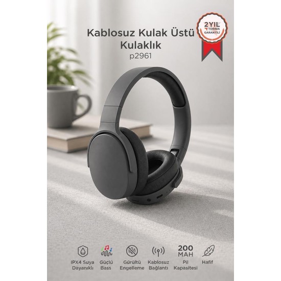 Torima Bluetooth Kulaklık Kulak Üstü Kablosuz Kulaklık P2961 Koyu Gri