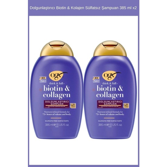 Ogx Biotin & Kolajen Dolgunlaştırıcı Sülfatsız Şampuan 385 ml x2 Besleyici Etki ile Tüm Saçlar İçin