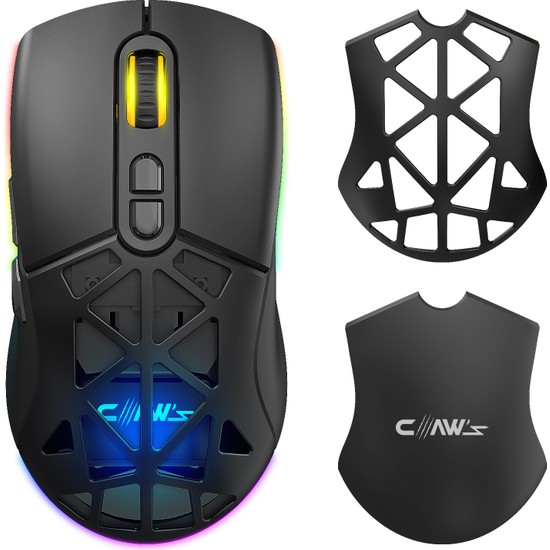 Claw's Nexus Air Pro Kablosuz 24.000 Dpi Pixart PMW3311 Sensör Makro Yazılımlı & Değiştirilebilir Kapaklı Rgb Kablosuz Gaming Mouse - Siyah (2.4 Ghz Kablosuz + Bt5.1 + Type-C ile Kullanım Desteği)