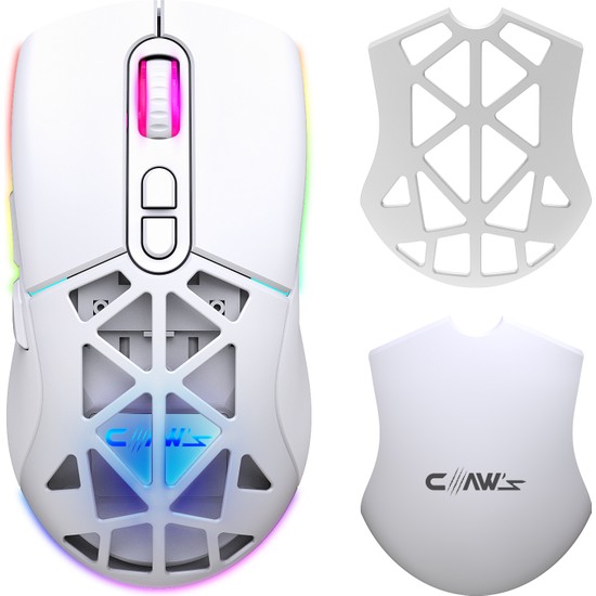 Claw's Nexus Air Pro Kablosuz 24.000 Dpi Pixart PMW3311 Sensör Makro Yazılımlı & Değiştirilebilir Kapaklı Rgb Kablosuz Gaming Mouse - Beyaz (2.4 Ghz Kablosuz + Bt5.1 + Type-C ile Kullanım Desteği)