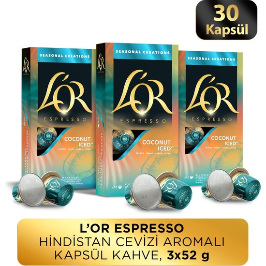 L'or Hindistan Cevizli Aromalı Nespresso Uyumlu Alüminyum Kapsül Kahve 30'lu