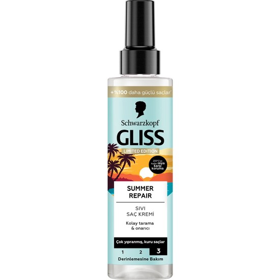 Gliss Summer Repair Kolay Tarama Onarıcı Sıvı Saç Kremi Çok Yıpranmış Kuru Saçlar Için 200 ml