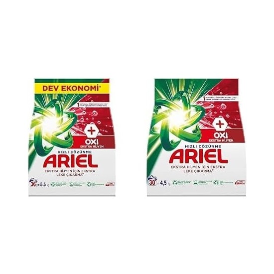 Ariel Oxi Hijyen 5.5 kg Toz Çamaşır Deterjanı & Ariel Oxi Hijyen 4.5 kg Toz Çamaşır Deterjanı