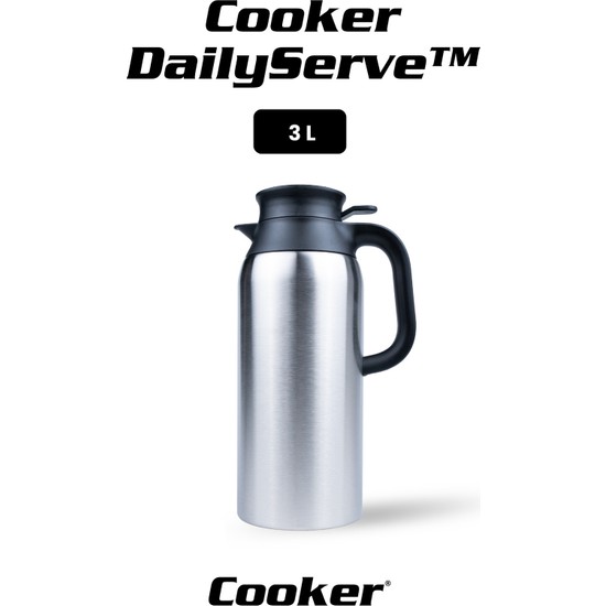Cooker Dailyserve 3 Litre Paslanmaz Çelik Termos CKR2125 Çift Katmanlı İzolasyon ile Uzun Süre Sıcak Tutma