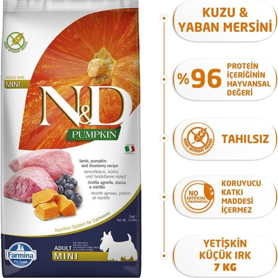 N&D Nd Pumpkin Kuzu Etli Adult Mini Tahılsız Köpek Maması - 7 Kg