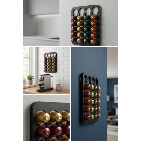 Craftopya Nespresso Uyumlu Duvara Monte Kahve Kapsül Tutucu Standı 20'li Plastik Organizer