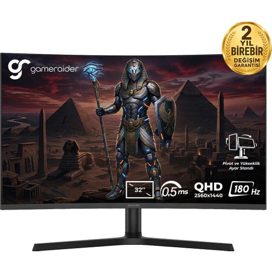 Gameraider Horus GR32QC18V 32 Inç 180Hz 0.5ms 2k Qhd Adaptive Sync Va Kavisli Pivot Gaming Monitör