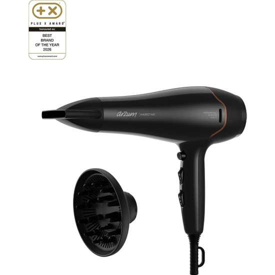 Arzum AR5142 Hairstar Profesyonel Saç Kurutma Makinesi 2300 W, 2 Hız, 3 Isı Ayarı, Siyah