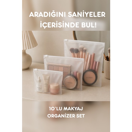 Bkb Ambalaj 10 Adet Fermuarlı Makyaj Çantası Organizer Taşınabilir Mat Görünüm