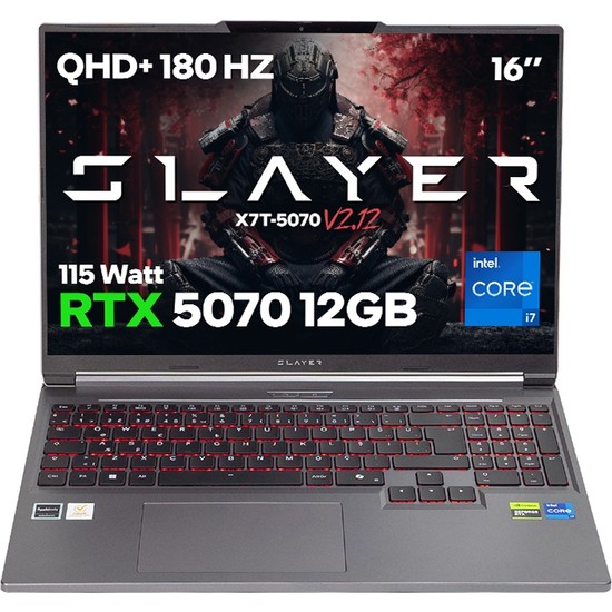 Game Garaj Slayer X7T-5070 V2.12 C7 Intel Core I7 14650HX 16GB Ram 1tb SSD RTX5070 16" 180Hz Qhd+ IPS Freedos Gaming Laptop