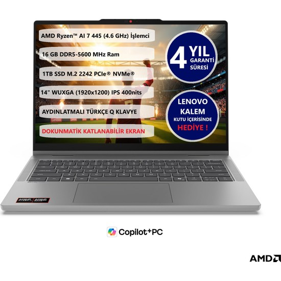 Lenovo Ideapad 5 2 In 1 14AGP11 Amd Ryzen™ Aı 7 445 16GB 1 Tb SSD 14" Touch 83UH0049TR Freedos Dokunmatik Taşınabilir Bilgisayar