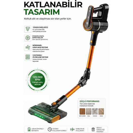 Robo Katlanır Şarjlı Dikey Süpürge Islak Mop Başlıklı