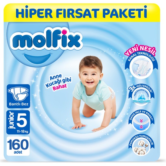 Molfix Kanal Teknolojisi Hiper Fırsat Paketi 5 Beden Maxi 160 Adet