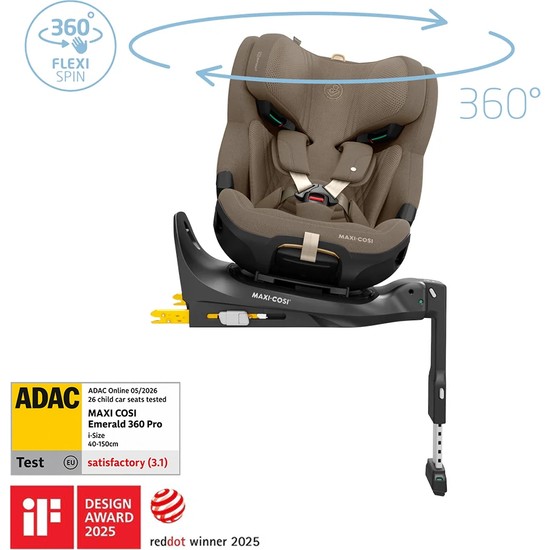 Maxi-Cosi Emerald 360 Pro I-Size Dünyanın İlk Kızaklı, Araç Dışına Çıkabilen, ADAC'lı, 360 Dönebilir Yatabilir 0-36 kg Bebek Oto Koltuğu Authentic Truffle
