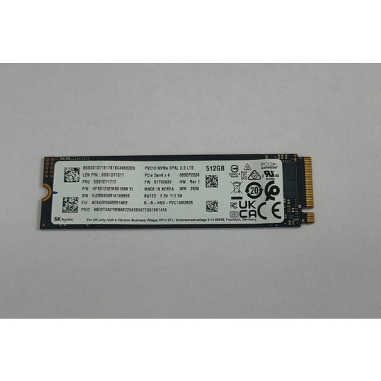 Sk Hynix PVC10 HFS512GEM9X169N El 22X80 GEN4X4 Pcıe 512 GB SSD 2280 6500MB/S 5000MB/S