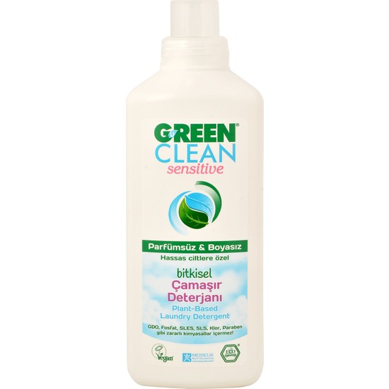 U Green Clean Sensitive Vegan Bitkisel Çamaşır Deterjanı 1000 ml Hassas Ciltler İçin Parfümsüz