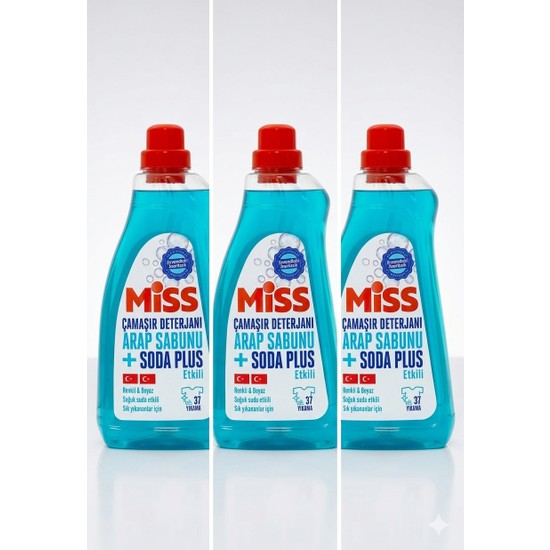 Miss Sıvı Çamaşır Deterjanı Arap Sabunu & Soda Plus 3'lü Paket (3x1.5 Lt) Etkili Temizlik Gücü