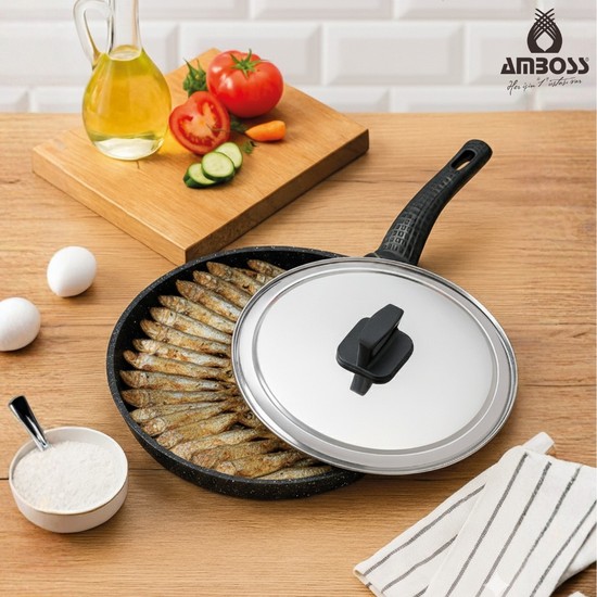 Amboss Döküm Granit Kapaklı Balık Tavası 34 cm