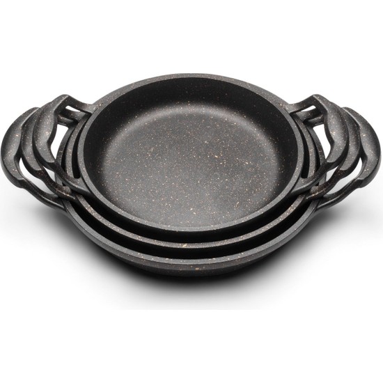 Evkar Granit Döküm Yumurta Sahanı Tava Seti 3'lü Siyah 18-20-22 Cm Granit Kaplama