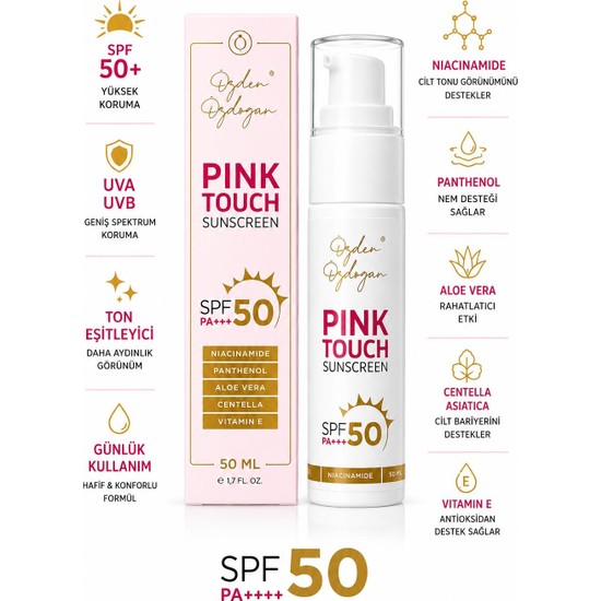 Özden Özdoğan Pink Touch Güneş Kremi SPF 50+ Tüm Cilt Tipleri İçin Korumalı 50 ml