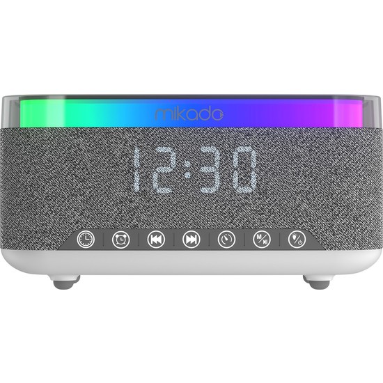 Mikado MD-W10 1200MAH 10W Gri Bt, Usb, Kablosuz Şarjlı Rgb-Gece Lambası Özellikli Alarmlı Saat Speaker