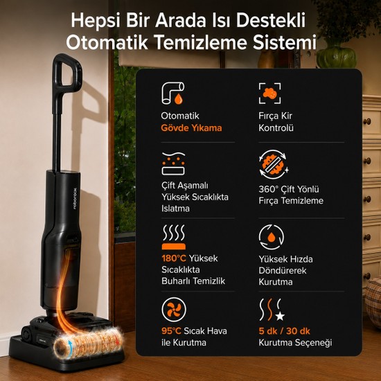 Roborock F25 Steam Akıllı Dikey Süpürge Siyah