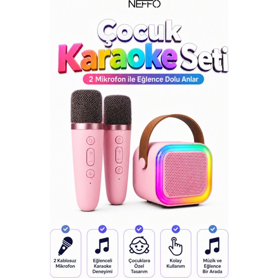 Neffo Karaoke Seti Çift Mikrofonlu Bluetooth Hoparlör Eğlence Seti Çocuk Eğlence Etkinlik