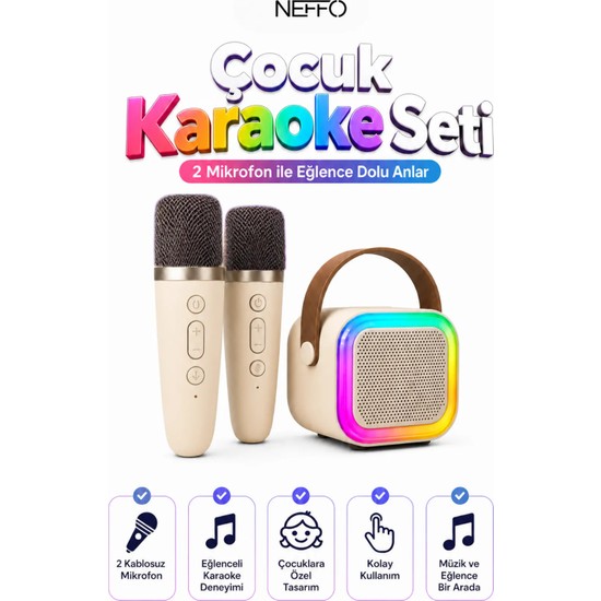 Neffo Karaoke Seti Çift Mikrofonlu Bluetooth Hoparlör Eğlence Seti Çocuk Eğlence Etkinlik