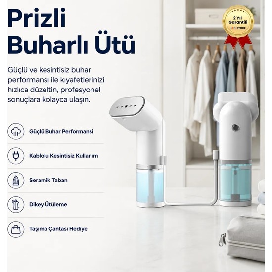 Hzl Buharlı Ütü 1000W 180ml Plastik Tabanlı Portatif Dikey Seyahat Ütüsü ile Hızlı Ütüleme