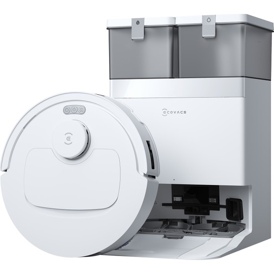 Ecovacs T30C Prime Omni Akıllı Robot Süpürge ve Çöp İstasyonu, 25.000Pa Emiş Gücü, 75°C Sıcak Su ile Mop Yıkama, Sıcak Hava Kurutma, ZeroTangle 3.0, LDS Navigasyon, Beyaz