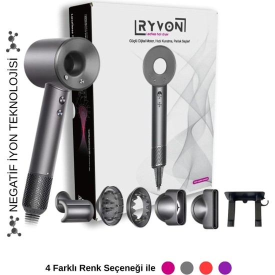 Ryvon Güçlü Saç Kurutma Makinesi 1500 W 5 Başlıklı 3 Kademe Hız Ayarı ve Difüzör Özelliği