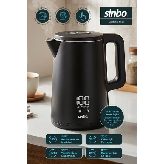 Sinbo SK-8042 Dokunmatik Kontrollü Dijital Kettle 1.8 L Sıcaklık Ayarlı Su Isıtıcı Kettle