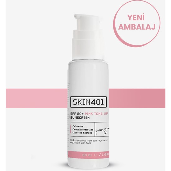 Skin401 Güneş Kremi SPF50+ - Tüm Cilt Tipleri İçin Pembe Ton Eşitleyici, Nemlendirici ve Aydınlatıcı 50 ml